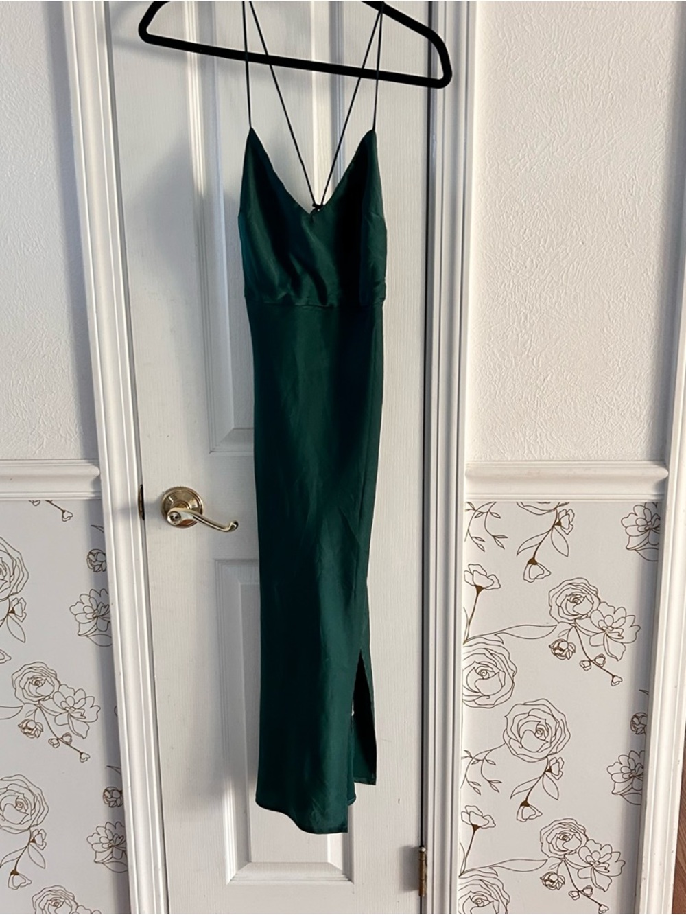 Stunning Emerald Green Slip Midi Dress silky satin Spaghetti Straps rayon blend